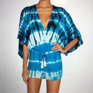 Young Fabulous & Broke Teal and White Tie-Dye Romper